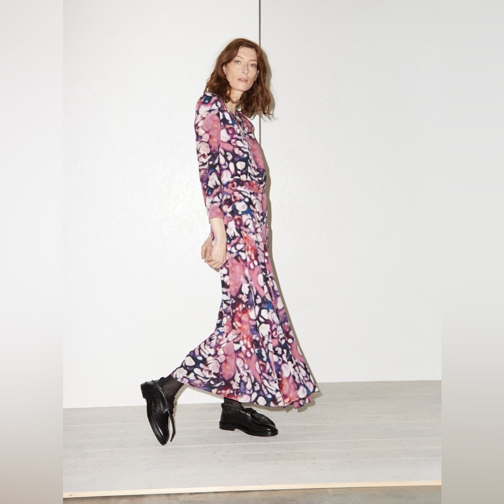 RAYE Bracelet Sleeve Splodge-Print Purple Silk Dress